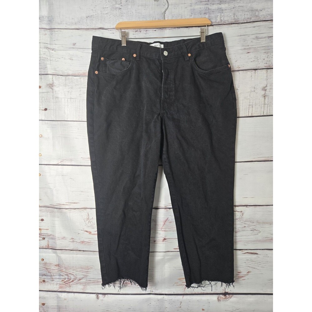 MNG Womens Jeans Size 18 Black Havana Crop Button Fly High Rise Straight Leg